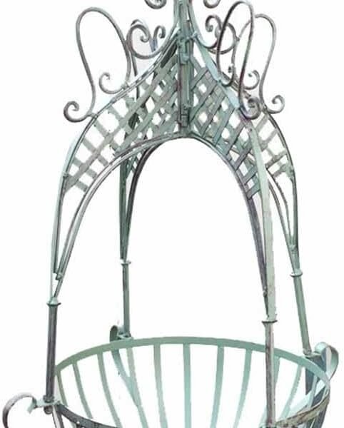Wrought Iron Hanging Planter Basket - Vintage Holder with Chain for Outdoor/Indoor Garden Balcony Porch Patio Decor, Flower Baskets