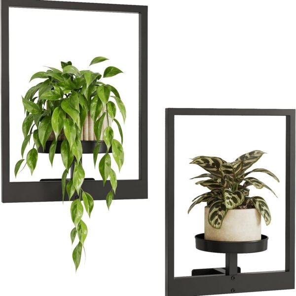 Plant Stand Indoor Wall Decor Metal Plant Hanger Indoor Hanging Plant Holder Wall-Mounted Planters Outdoor Plant Rack Black 2 Pack (Patent Design)